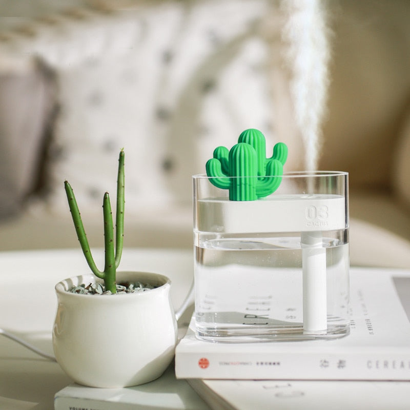 160ML Ultrasonic Air Humidifier Clear Cactus Color Light USB Essential Oil Diffuser Car Purifier Aroma Diffusor Anion Mist Maker - Mabenir