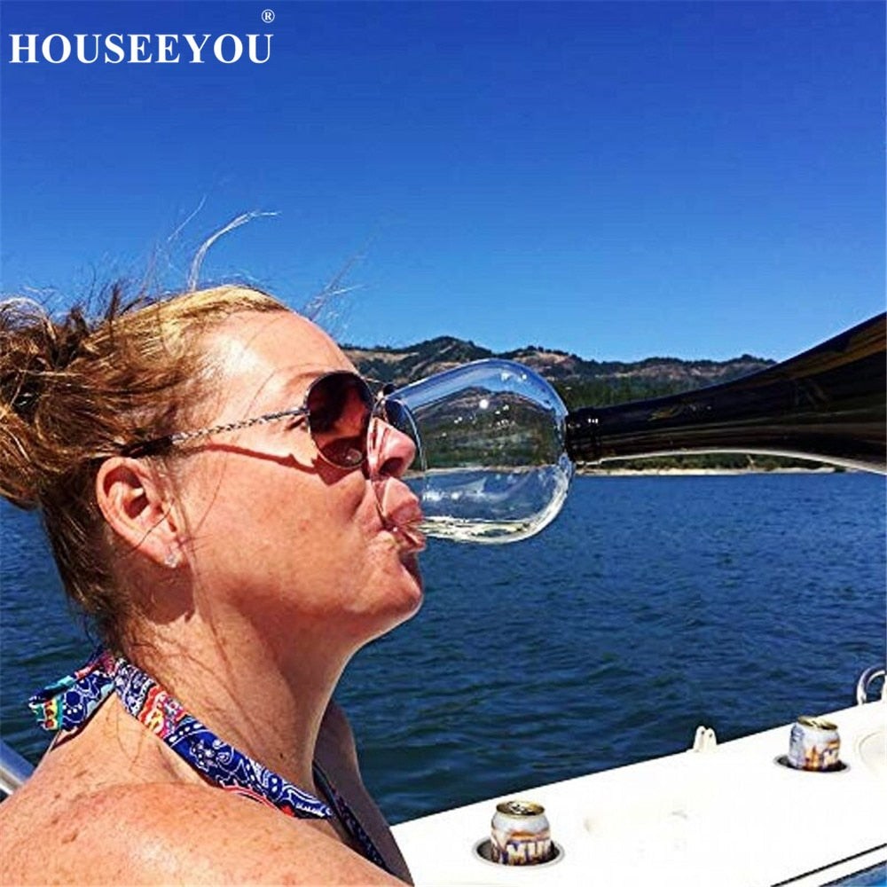 HOUSEEYOU Creative Red Wine Champagne Glass Cup with Silicone Seal Drink Directly from Bottle Crystal Glasses Cocktail Mug 260ML - Mabenir