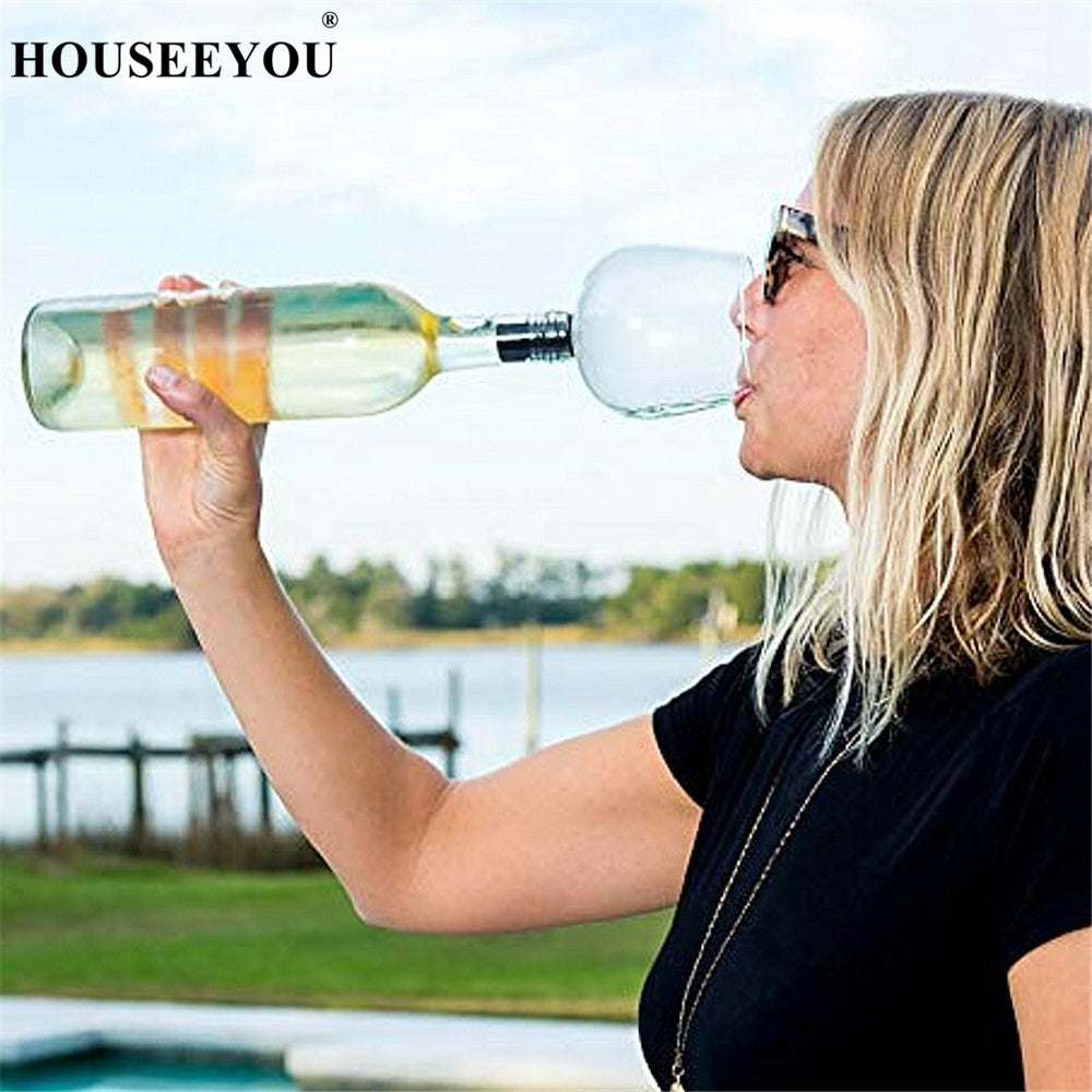 HOUSEEYOU Creative Red Wine Champagne Glass Cup with Silicone Seal Drink Directly from Bottle Crystal Glasses Cocktail Mug 260ML - Mabenir