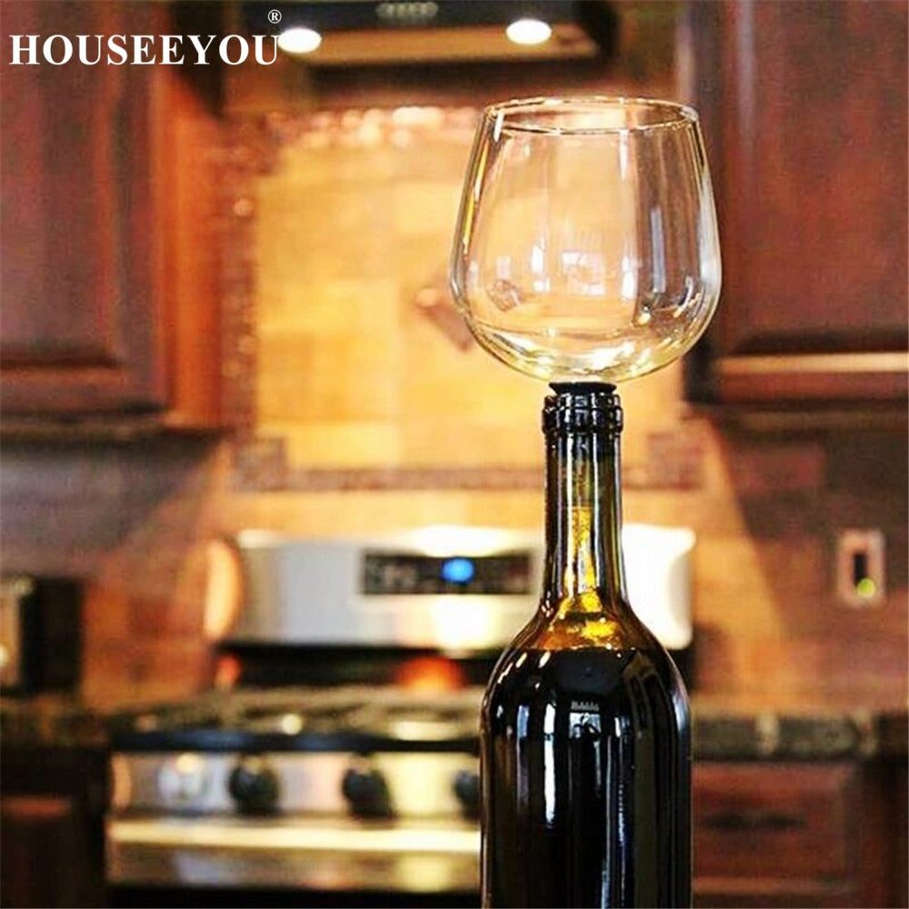 HOUSEEYOU Creative Red Wine Champagne Glass Cup with Silicone Seal Drink Directly from Bottle Crystal Glasses Cocktail Mug 260ML - Mabenir