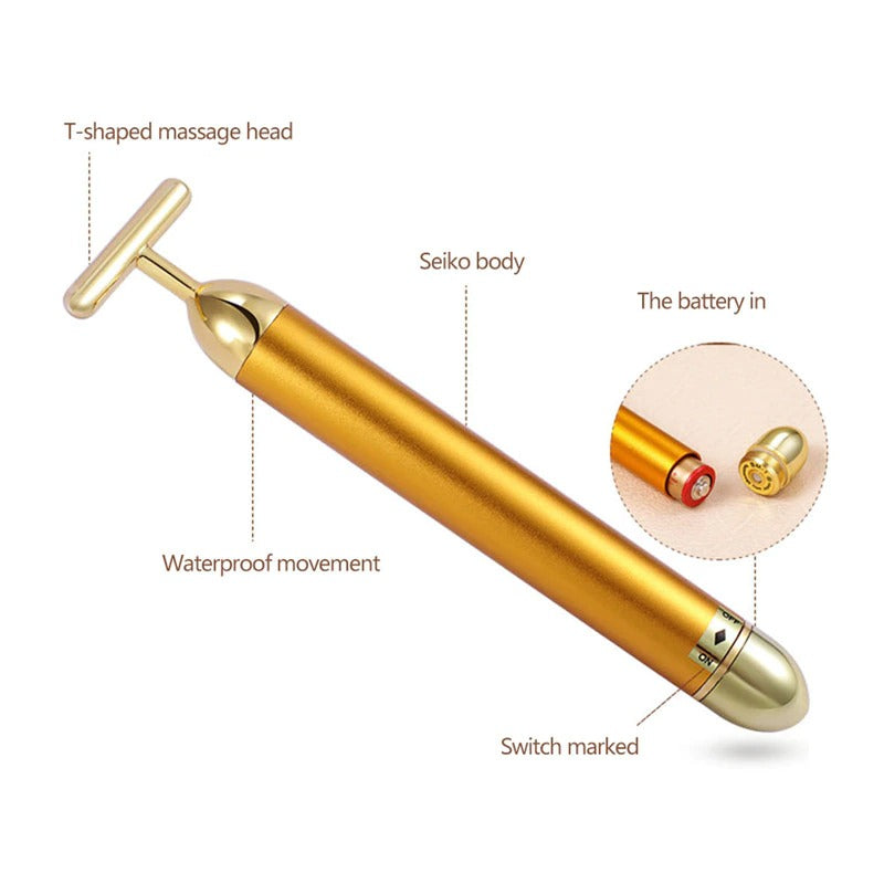 Energy 24K Gold T Beauty Bar Facial Roller Massager - Mabenir