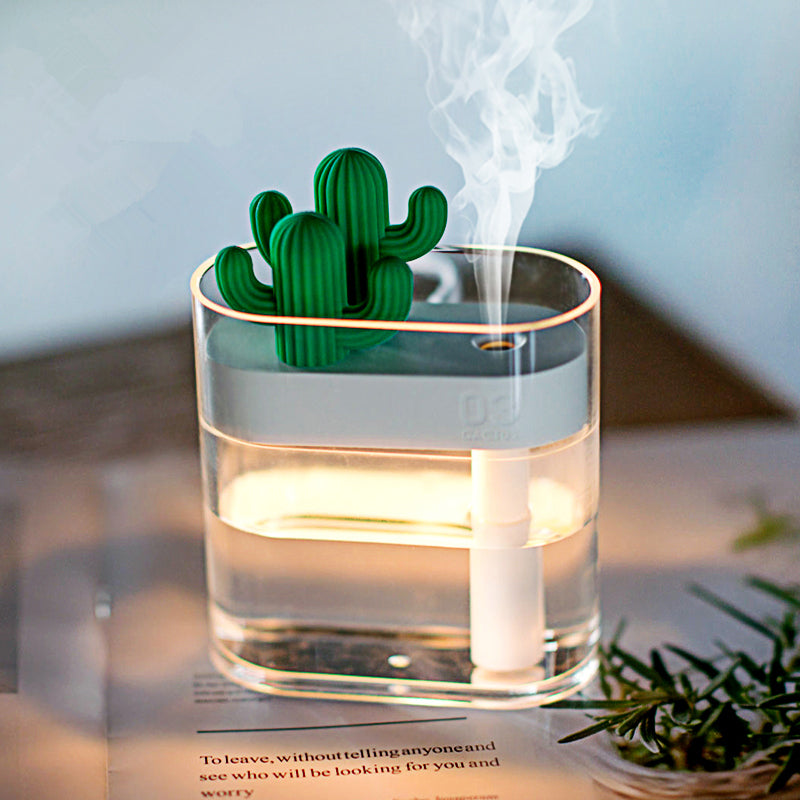160ML Ultrasonic Air Humidifier Clear Cactus Color Light USB Essential Oil Diffuser Car Purifier Aroma Diffusor Anion Mist Maker - Mabenir