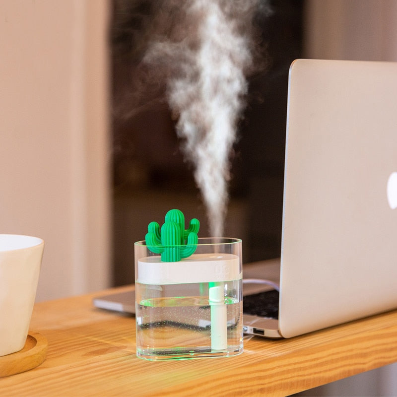 160ML Ultrasonic Air Humidifier Clear Cactus Color Light USB Essential Oil Diffuser Car Purifier Aroma Diffusor Anion Mist Maker - Mabenir