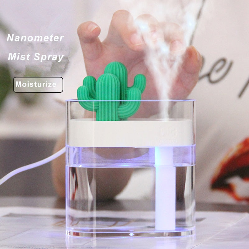 160ML Ultrasonic Air Humidifier Clear Cactus Color Light USB Essential Oil Diffuser Car Purifier Aroma Diffusor Anion Mist Maker - Mabenir
