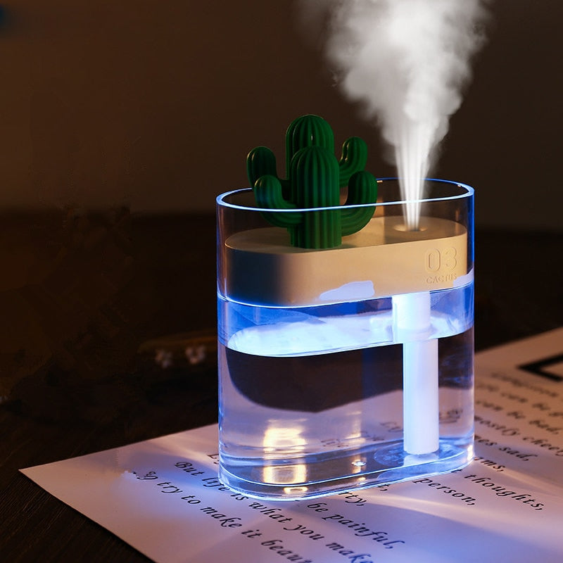 160ML Ultrasonic Air Humidifier Clear Cactus Color Light USB Essential Oil Diffuser Car Purifier Aroma Diffusor Anion Mist Maker - Mabenir