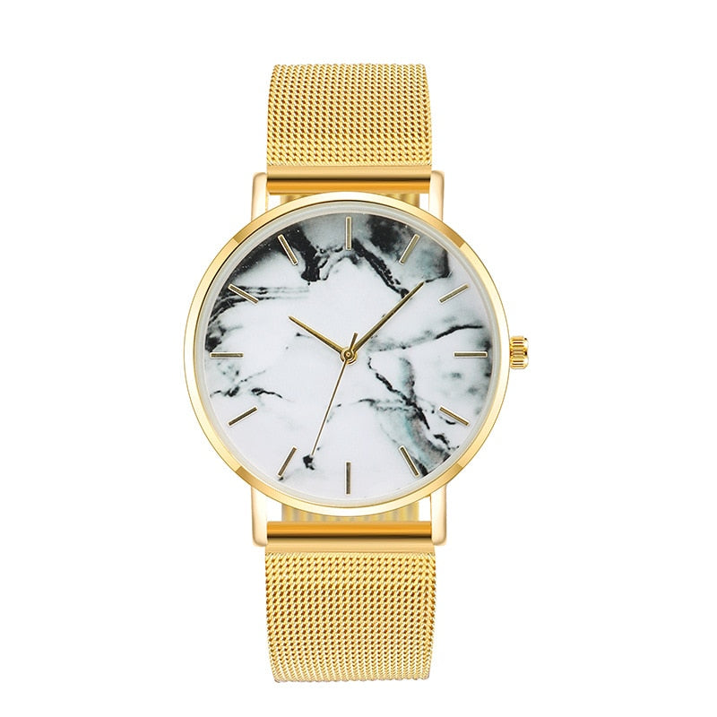 Fashion Rose Gold Mesh Band Creative Marble Female Wrist Watch Luxury Women Quartz Watches Gifts Relogio Feminino Drop Shipping - Mabenir