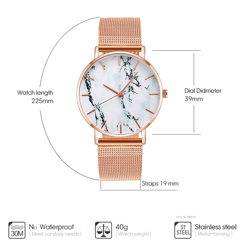 Fashion Rose Gold Mesh Band Creative Marble Female Wrist Watch Luxury Women Quartz Watches Gifts Relogio Feminino Drop Shipping - Mabenir