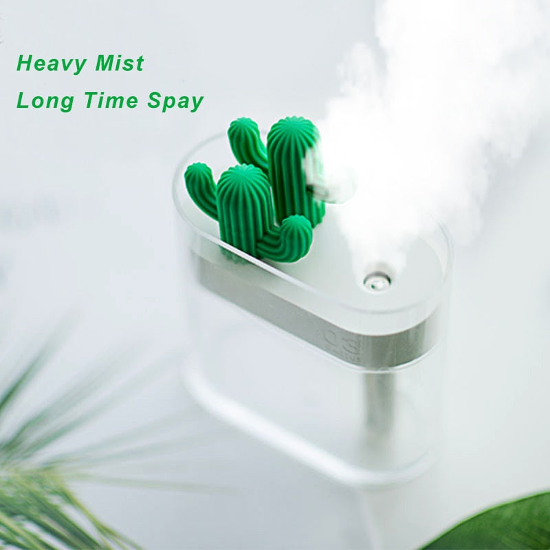 160ML Ultrasonic Air Humidifier Clear Cactus Color Light USB Essential Oil Diffuser Car Purifier Aroma Diffusor Anion Mist Maker - Mabenir