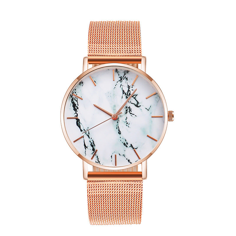 Fashion Rose Gold Mesh Band Creative Marble Female Wrist Watch Luxury Women Quartz Watches Gifts Relogio Feminino Drop Shipping - Mabenir
